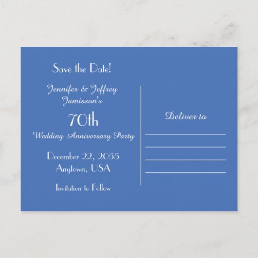 日付70周年のパーティー結婚を保存する 案内ポストカード (裏面)