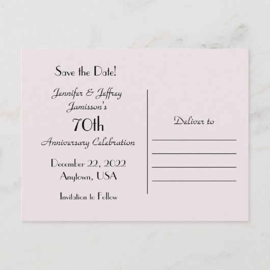 日付70周年記念パーティー葉書の保存 案内ポストカード (裏面)