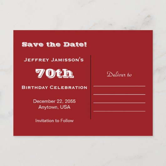 日付70誕生日サッカーを保存 案内ポストカード (裏面)