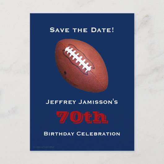 日付70誕生日サッカーを保存 案内ポストカード (正面)