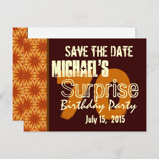 日付70thサプライズ誕生日金ゴールドの保存 案内ポストカード (正面/裏面)