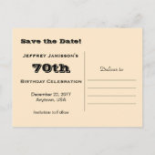 日付70th誕生日パーティー、魚釣りボートを保存 案内ポストカード (裏面)