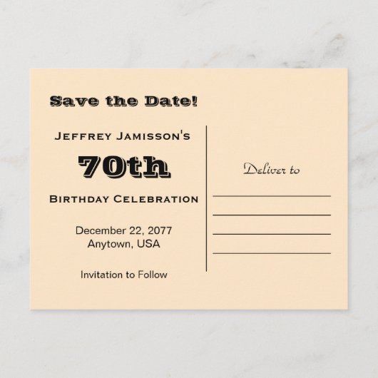 日付70th誕生日パーティー、魚釣りボートを保存 案内ポストカード (裏面)