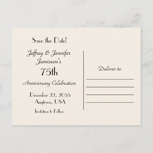 日付75周年記念パーティー葉書の保存 案内ポストカード (裏面)