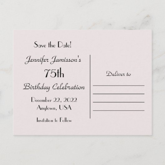 日付75誕生日ピンク淡い色のローズを保存 案内ポストカード (裏面)