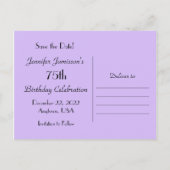 日付75誕生日紫の花はがきを保存 案内ポストカード (裏面)