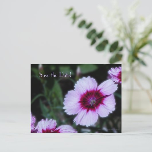 日付75誕生日紫の花はがきを保存 案内ポストカード (スタンド正面)