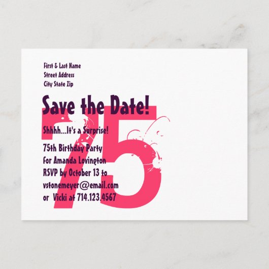 日付75thサプライズ誕生日S75B REDを保存 案内ポストカード (裏面)