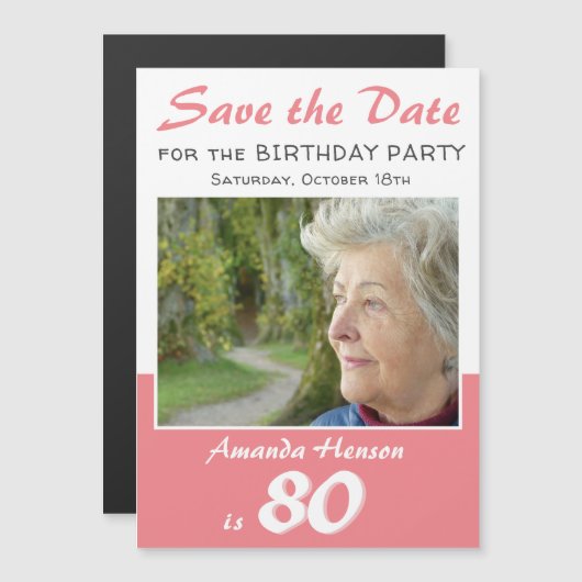 日付80th誕生日パーティフォトマグネットを保存 (正面/裏面)