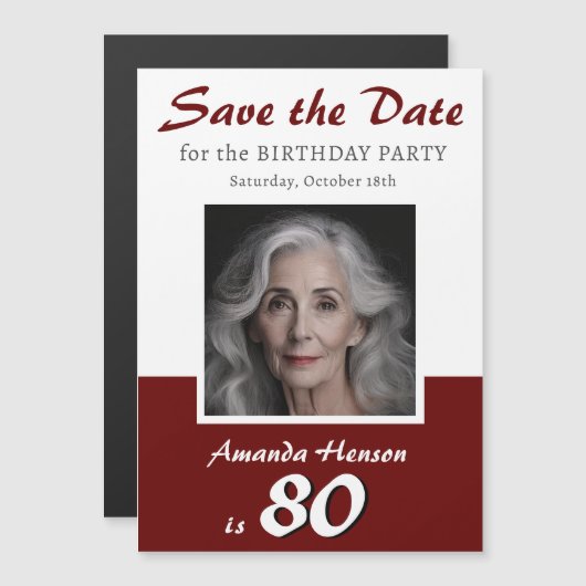 日付80th誕生日パーティフォトマグネットを保存 (正面/裏面)