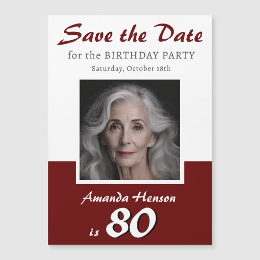 日付80th誕生日パーティフォトマグネットを保存 (正面)