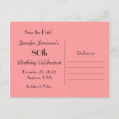 日付80th誕生日パーティーを保存 案内ポストカード (裏面)