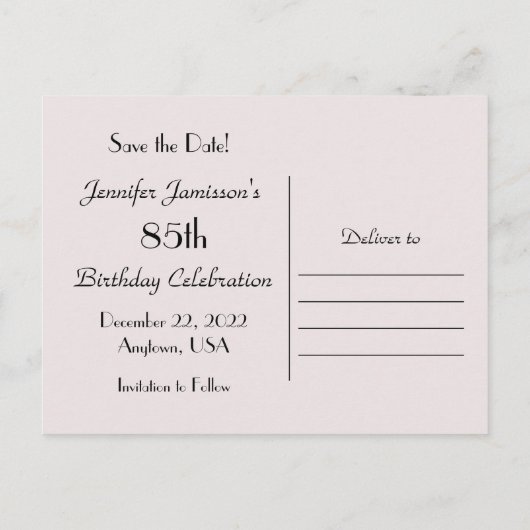 日付85th Birthday Partyフローラポストカードの保存 案内ポストカード (裏面)