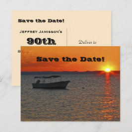 日付90th誕生日パーティーを保存する魚釣りボート 案内ポストカード