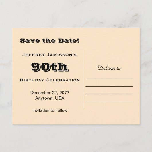 日付90th誕生日パーティーを保存する魚釣りボート 案内ポストカード (裏面)