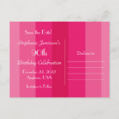 日付90th誕生日パーティーを保存する,ピンクのストライプ 案内ポストカード (裏面)