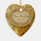 "日付"の茶色の金ゴールドのヴィンテージの結婚救って下さい セラミックオーナメント (右)