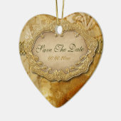 "日付"の茶色の金ゴールドのヴィンテージの結婚救って下さい セラミックオーナメント (左)