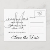 日付、イニシャル、モノグラム、黒、グレーを保存 案内ポストカード (裏面)