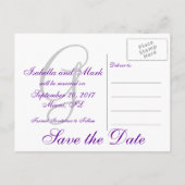 日付、イニシャル、モノグラム、黒、紫を保存 案内ポストカード (裏面)