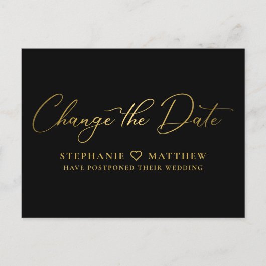 日付 エレガント ゴールド スクリプト ブラック 案内ポストカード (正面)