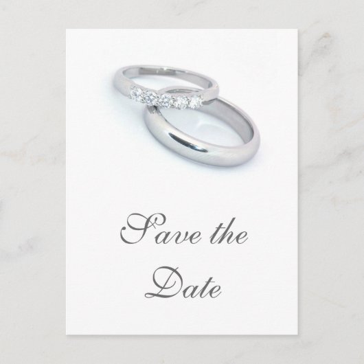 日付/シルバーのバンド結婚を保存する 案内ポストカード (正面)