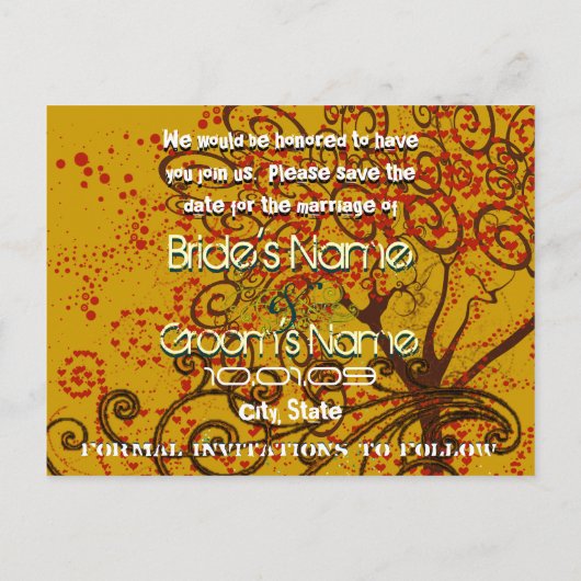 日付 – ツリーの渦巻きをハートで保存 案内ポストカード (裏面)