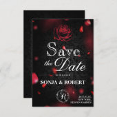 日付-バラの花びらを搭載するゴシック様式黒--を救って下さい セーブザデート (正面/裏面)