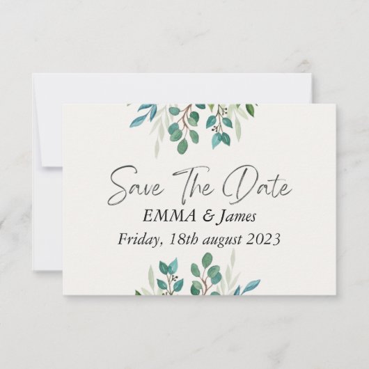 日付、フローラ水色のカー結婚ドを保存 サンキューカード (正面)