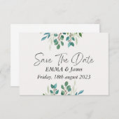 日付、フローラ水色のカー結婚ドを保存 サンキューカード (正面/裏面)