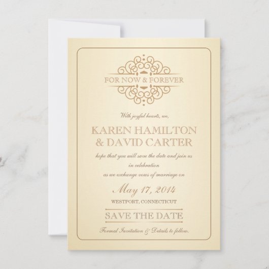 日付-ヴィンテージのビクトリアンでフォーマルな結婚式--を救って下さい セーブザデート (正面)