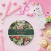 日付/名前"Berry in Love"花とイチゴ ペーパープレート (パーティー)