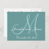 日付、名&イニシャルモノグラムブルーポストカード 案内ポストカード (正面/裏面)