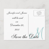 日付、名&イニシャルモノグラムブルーポストカード 案内ポストカード (裏面)