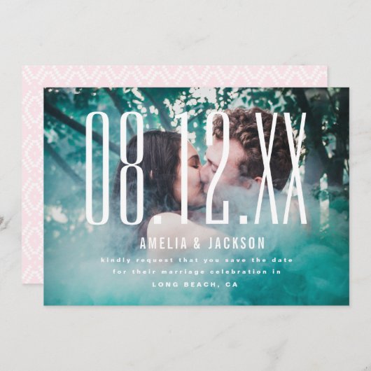 日付(大)、タイポグラフィ、日付はっきりしたの保存 招待状 (正面/裏面)