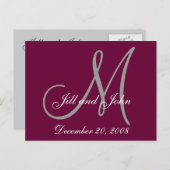 日付、姓名、イニシャルモノグラム葉書 案内ポストカード (正面/裏面)