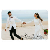 日付、手書きエレガントの写結婚真を保存 マグネット (横)