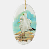 日付,水色カモメ,ビーチ,海岸,鳥セラ セラミックオーナメント (右)