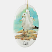 日付,水色カモメ,ビーチ,海岸,鳥 セラミックオーナメント (右)