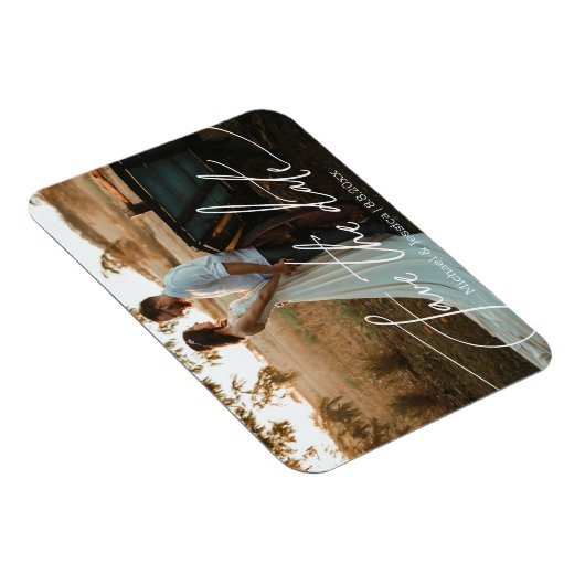 日付、白い手書きの写真を保結婚存する マグネット (右側)