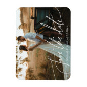 日付、白い手書きの写真を保結婚存する マグネット (縦)