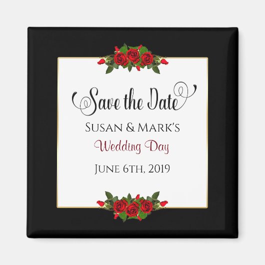 日付、磁石、赤いバラのコレクションを保存 マグネット (正面)