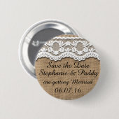 日付、素朴なバーラップおよびレースを救って下さい 缶バッジ (正面&裏面)