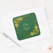 日付 + 花嫁、新郎の名前 エメラルドグリーン & ゴールド スクエアシール (封筒)