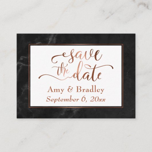 日付/詳細を保結婚存する銅、黒い大理石 名刺 (正面)