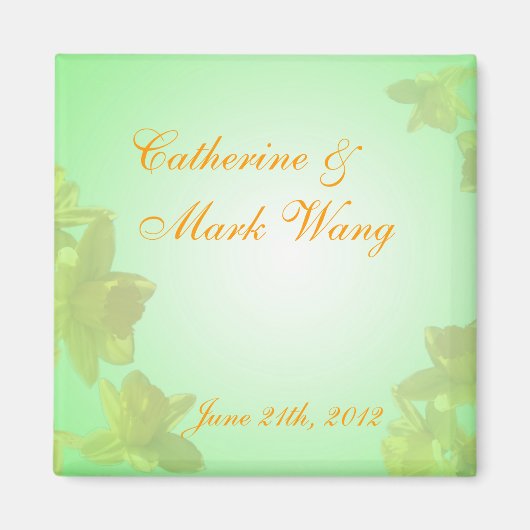 日付、黄色いチューリップの花を保存 マグネット (正面)