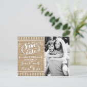 日付Burlapフォト素朴招待状の保存 案内ポストカード (スタンド正面)