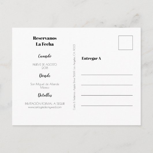 日付en EspañolのReservanosのlaのfechaを救って下さい 案内ポストカード (裏面)