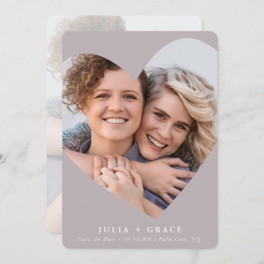 日付LGBTQフォトハートモダンキノコの保存 招待状 (正面/裏面)