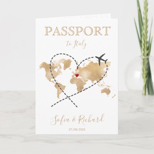 日付Passport金ゴールドワールドマップの保存 招待状 (正面)